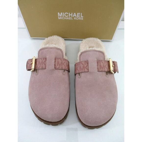 Michael Kors Judd Closed Toe Suede Lug Sole Slide MK Logo Fawn Light Pink Size 7 - Picture 6 of 11